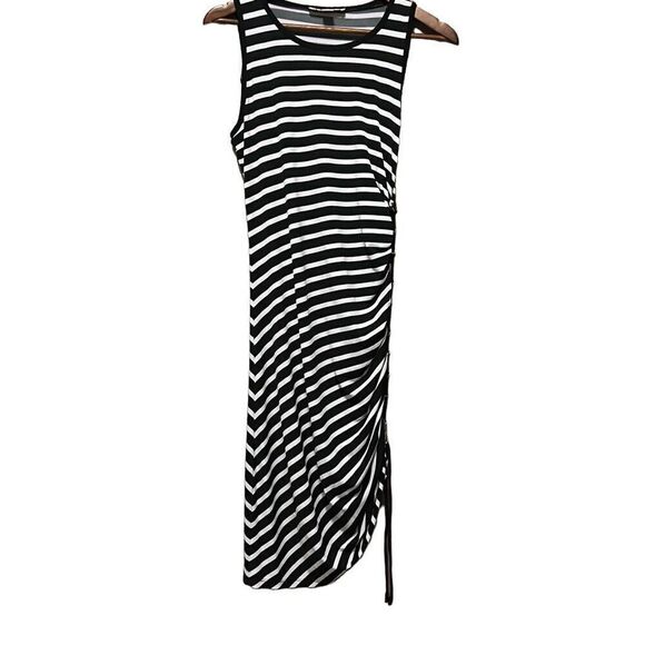 Striped Sleeveless Maxi Dress Ruched Side Slit Casual Summer - Picture 1 of 7